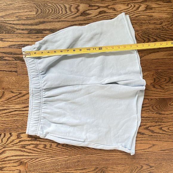 NWT NIA Mid Rise Terry Fleece Shorts Women Medium Sky Blue Elastic Drawstring - Picture 9 of 10